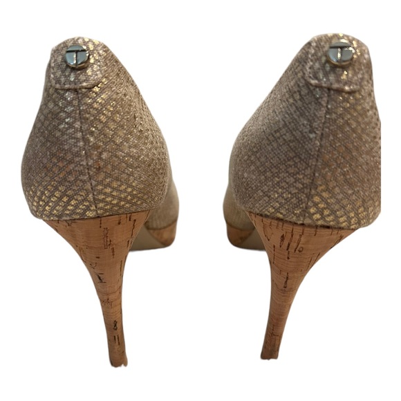 Tahiti Gold and Cork Snake Skin 3 Inch High Heels Shoes Size 10 - Picture 4 of 11